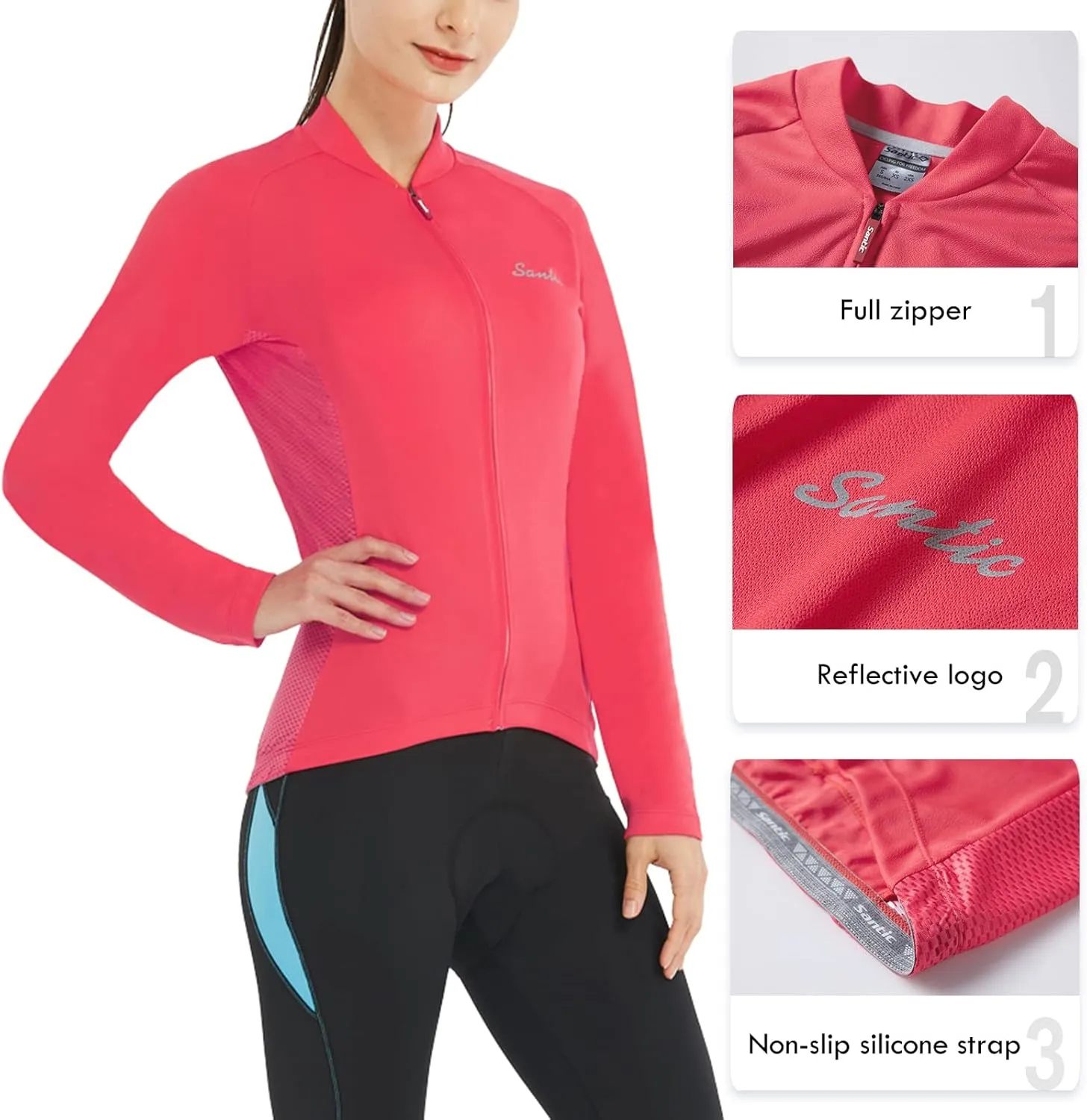 Santic Cycling Jersey Women's Long Sleeve Tops Bike Shirts Bicycle Jacket with Pockets