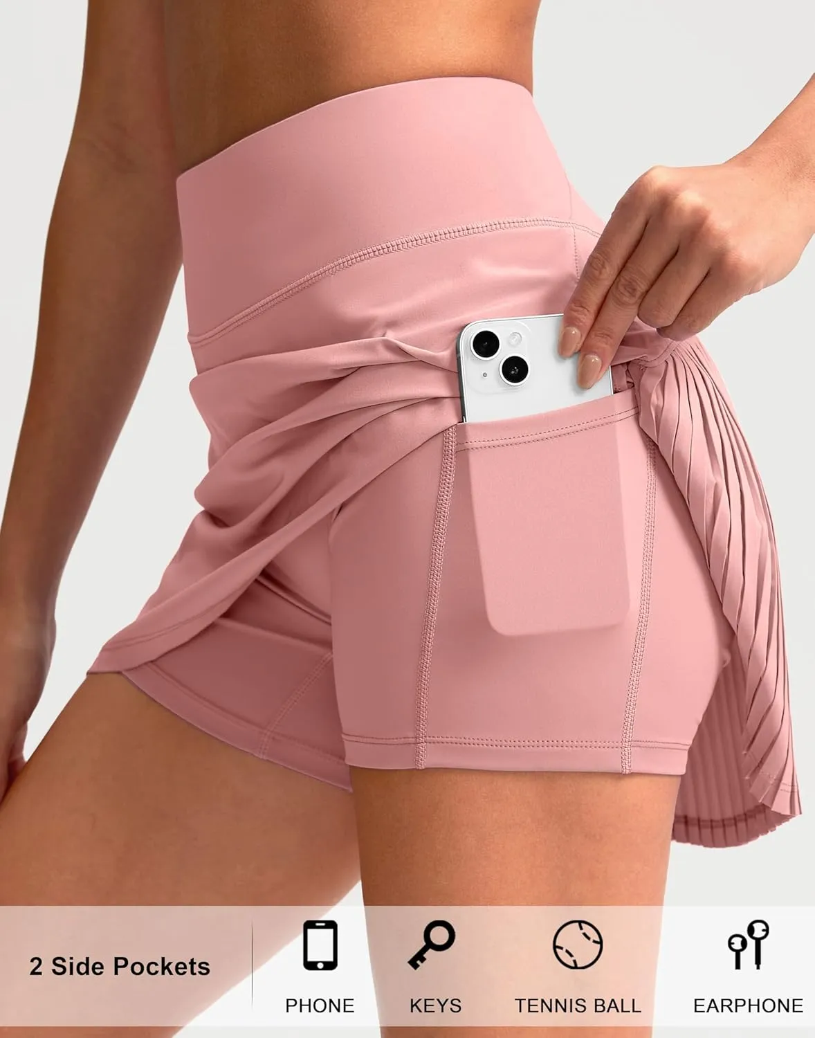 SANTINY 14" Tennis Skirt Skorts for Woman Pleated High Waited Skirts with Built-in Shorts Athletic Golf Skort