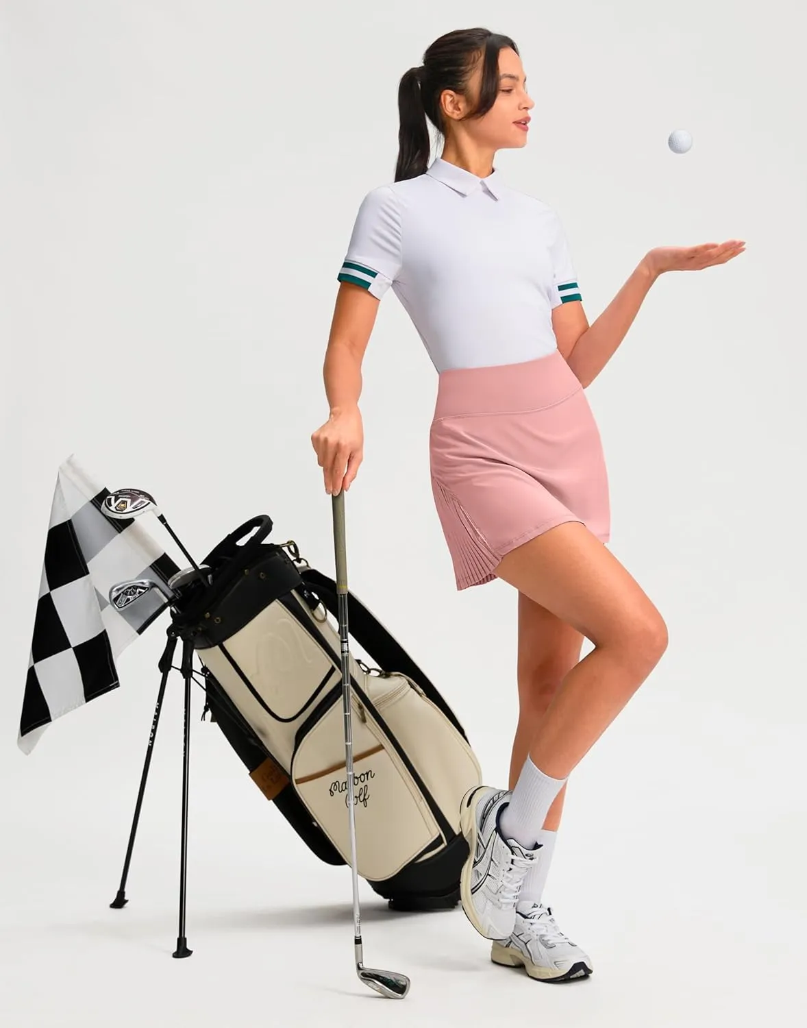 SANTINY 14" Tennis Skirt Skorts for Woman Pleated High Waited Skirts with Built-in Shorts Athletic Golf Skort