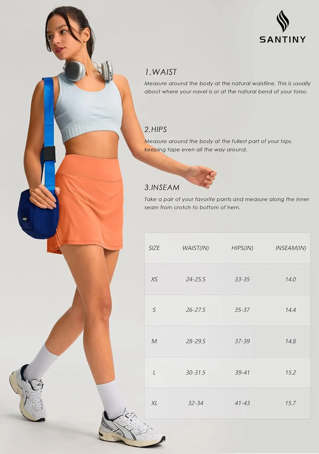 SANTINY 14" Tennis Skirt Skorts for Woman Pleated High Waited Skirts with Built-in Shorts Athletic Golf Skort