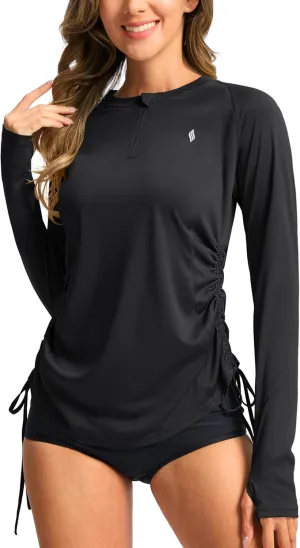 SANTINY Women's Rash Guard UPF50  SPF Long Sleeve Swimsuits Top UV Sun Protection Swim Shirts for Woman with Zip