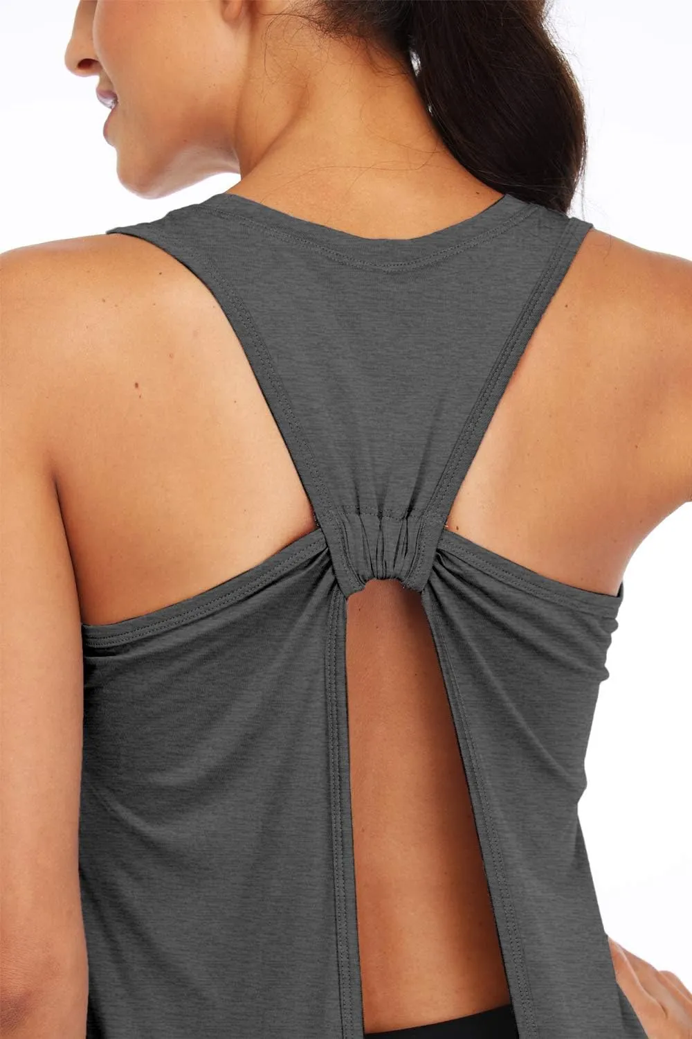 Sanutch Open Back Workout Top Backless Yoga Shirts Tie Back Workout Tank for Women