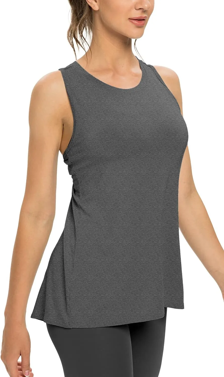 Sanutch Open Back Workout Top Backless Yoga Shirts Tie Back Workout Tank for Women