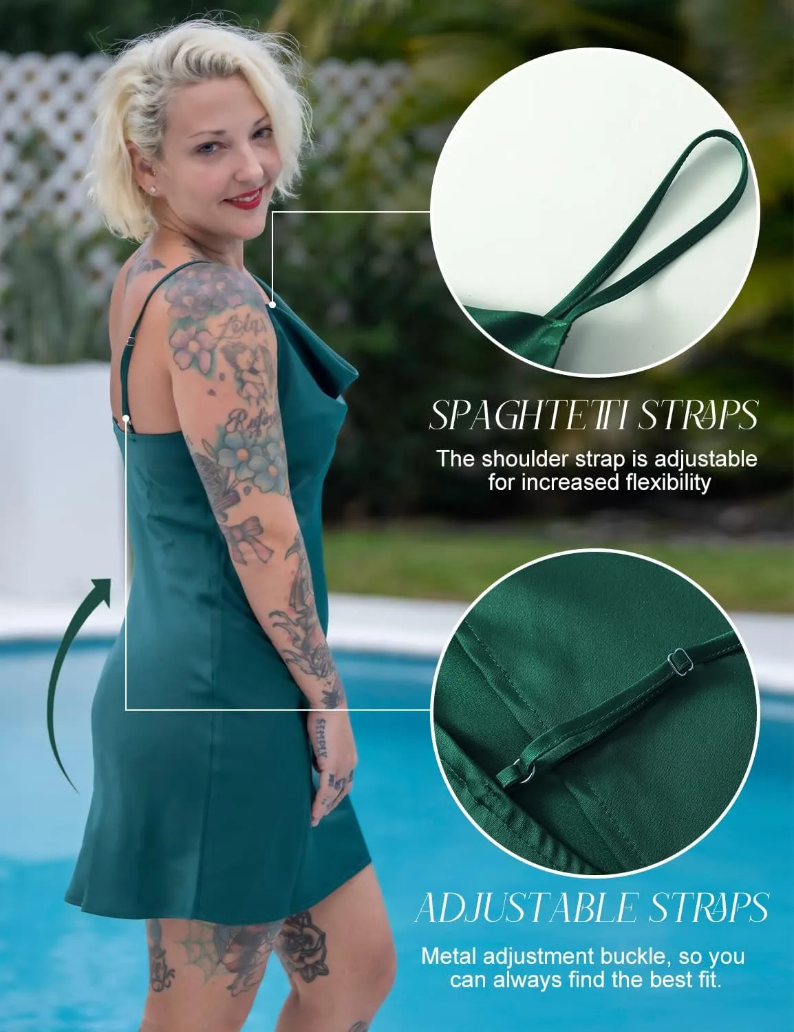 Satin Mini Dress Cowl Neck Spaghetti Strap Sexy Bodycon Dresses for Women Party Club