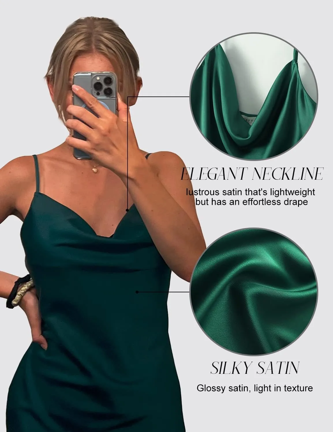 Satin Mini Dress Cowl Neck Spaghetti Strap Sexy Bodycon Dresses for Women Party Club
