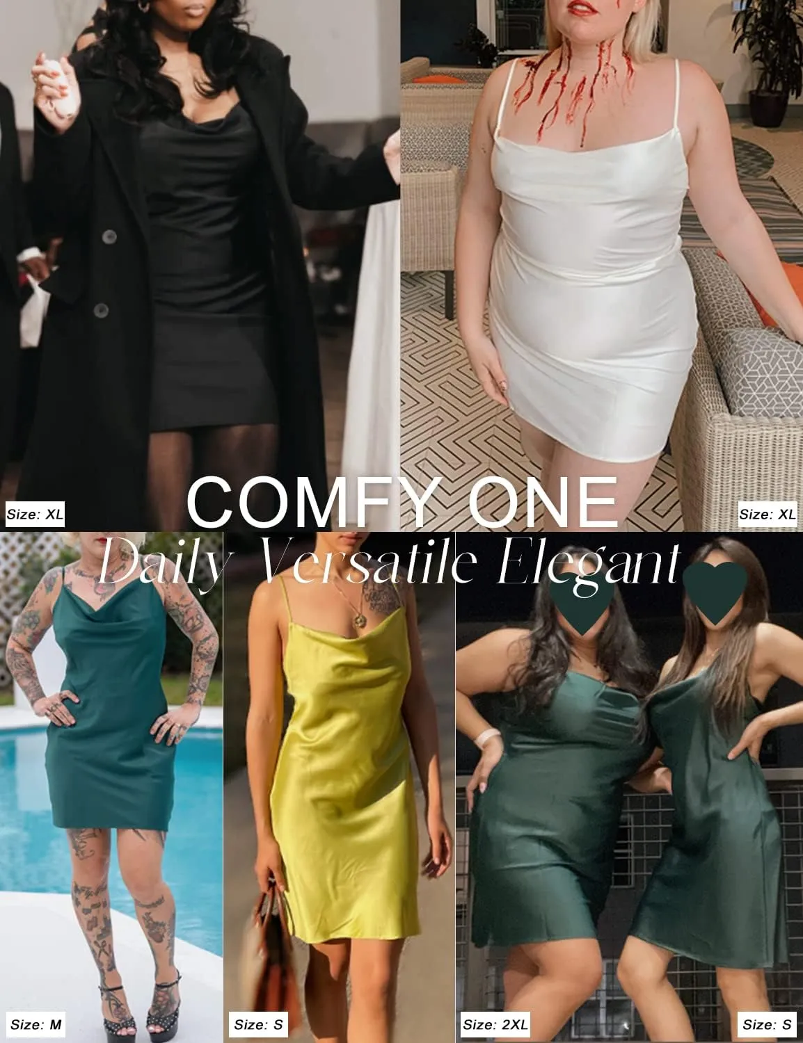 Satin Mini Dress Cowl Neck Spaghetti Strap Sexy Bodycon Dresses for Women Party Club