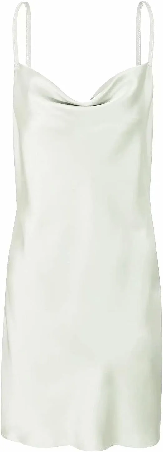 Satin Mini Dress Cowl Neck Spaghetti Strap Sexy Bodycon Dresses for Women Party Club