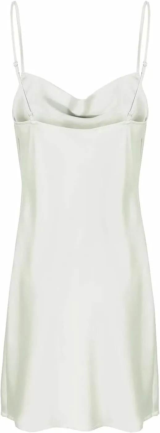 Satin Mini Dress Cowl Neck Spaghetti Strap Sexy Bodycon Dresses for Women Party Club