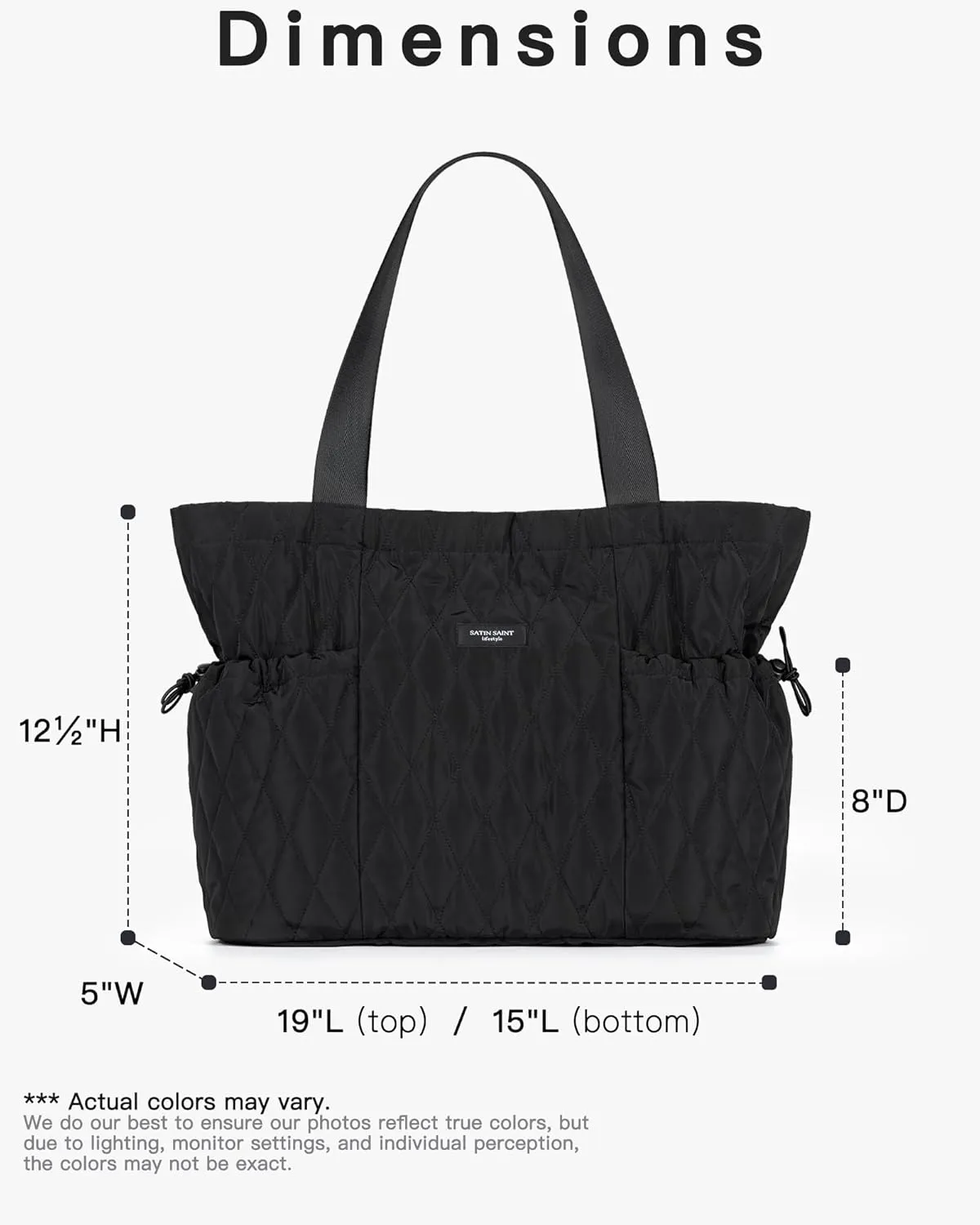 SATIN SAINT Tote Bag For Women with Side Pockets, 16L Side-Cinch Causal Shoulder Bag, Lightweight Tote for Moms, Work, Gym