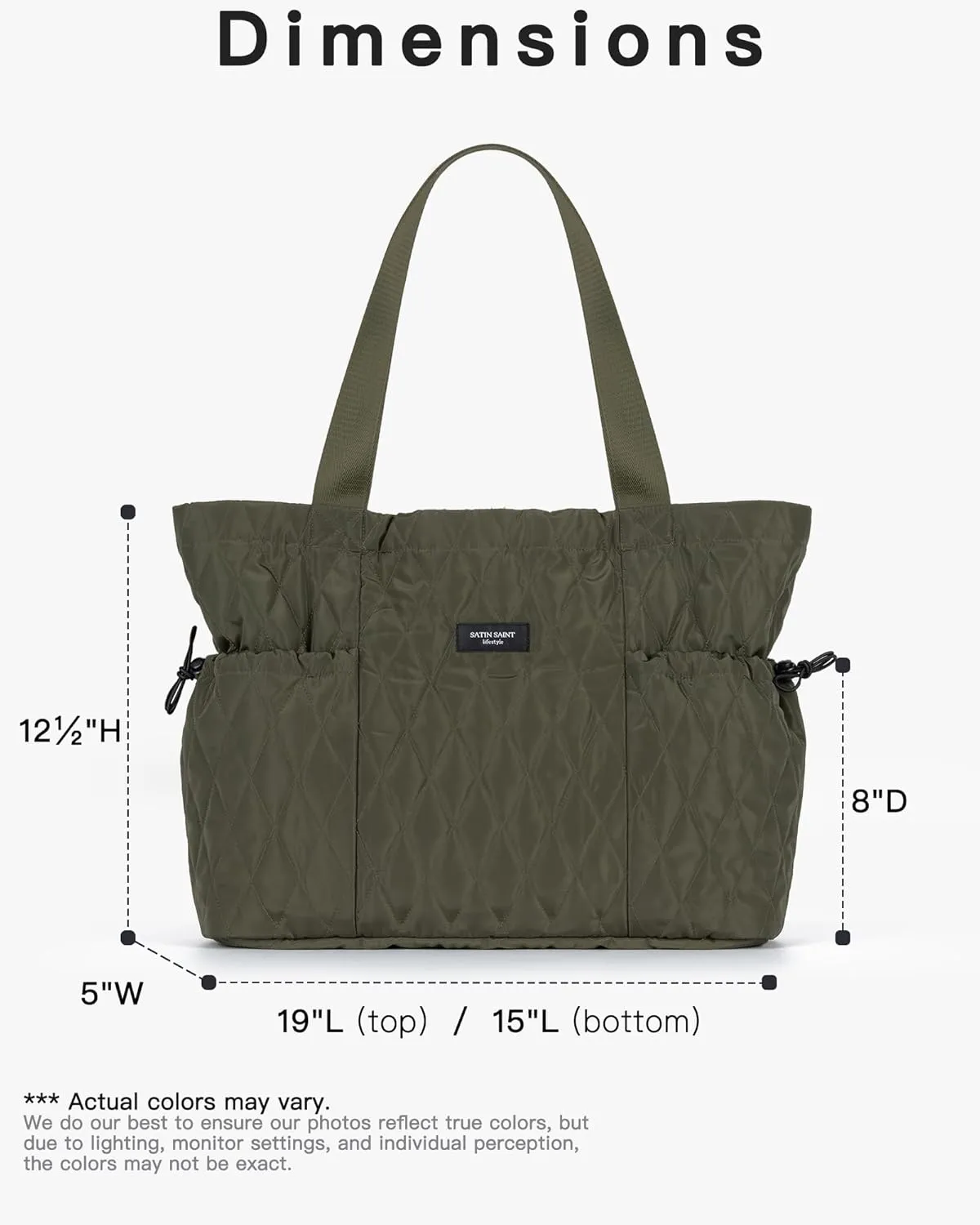 SATIN SAINT Tote Bag For Women with Side Pockets, 16L Side-Cinch Causal Shoulder Bag, Lightweight Tote for Moms, Work, Gym