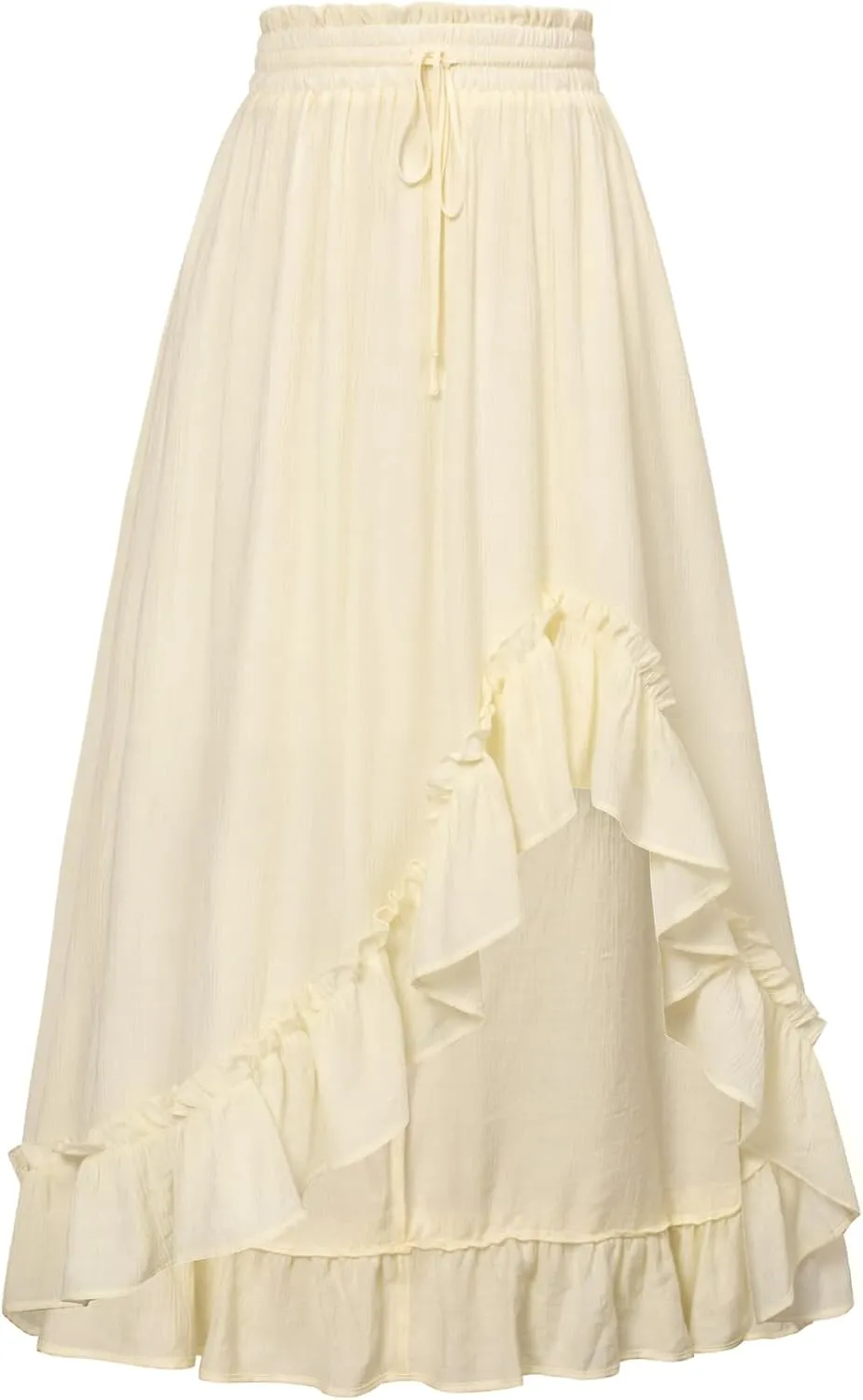 Scarlet Darkness Renaissance Midi Skirt Asymmetrical Ruffle Summer Flowy Skirt with Pockets
