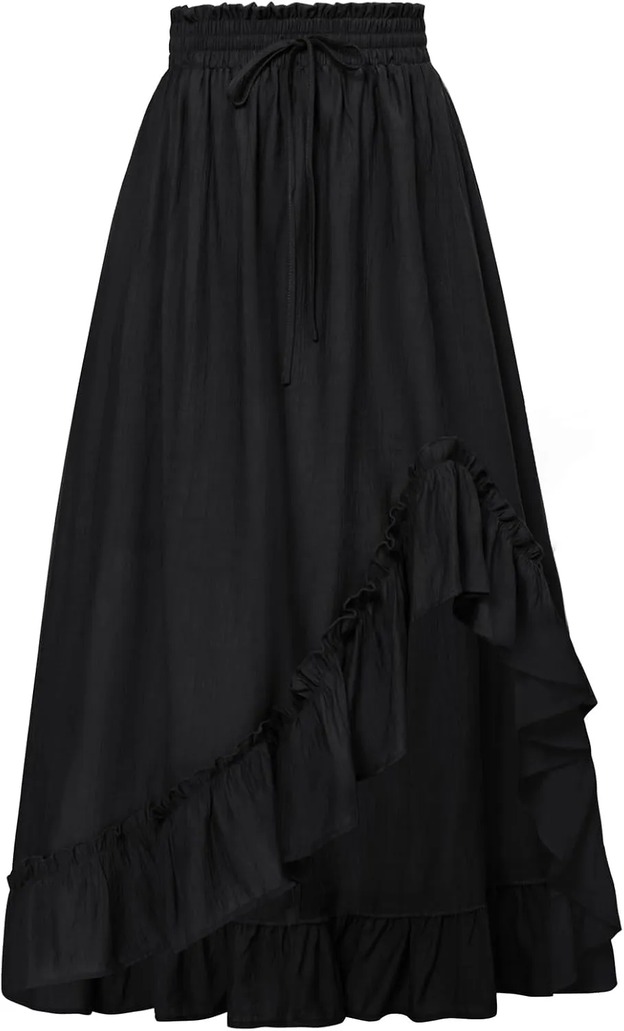 Scarlet Darkness Renaissance Midi Skirt Asymmetrical Ruffle Summer Flowy Skirt with Pockets