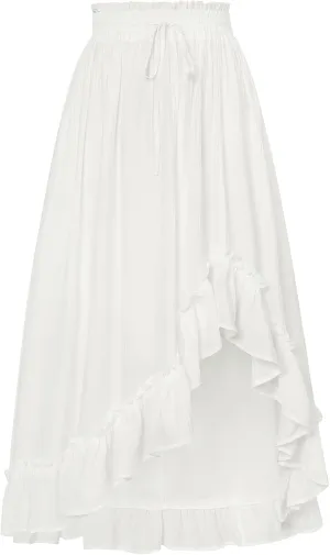 Scarlet Darkness Renaissance Midi Skirt Asymmetrical Ruffle Summer Flowy Skirt with Pockets