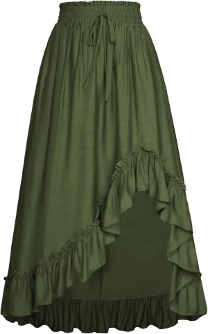 Scarlet Darkness Renaissance Midi Skirt Asymmetrical Ruffle Summer Flowy Skirt with Pockets