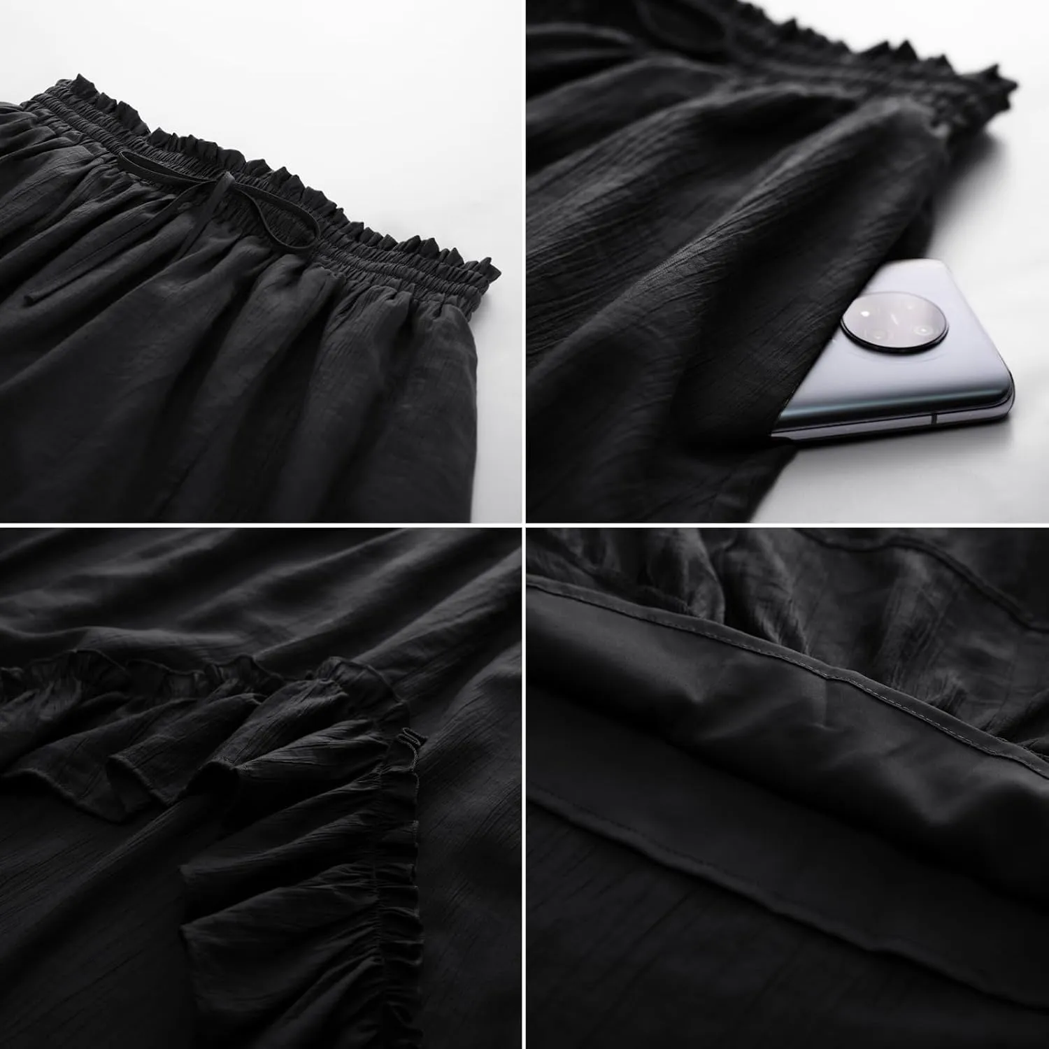 Scarlet Darkness Renaissance Midi Skirt Asymmetrical Ruffle Summer Flowy Skirt with Pockets