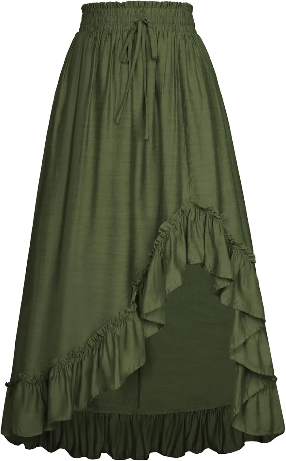 Scarlet Darkness Renaissance Midi Skirt Asymmetrical Ruffle Summer Flowy Skirt with Pockets