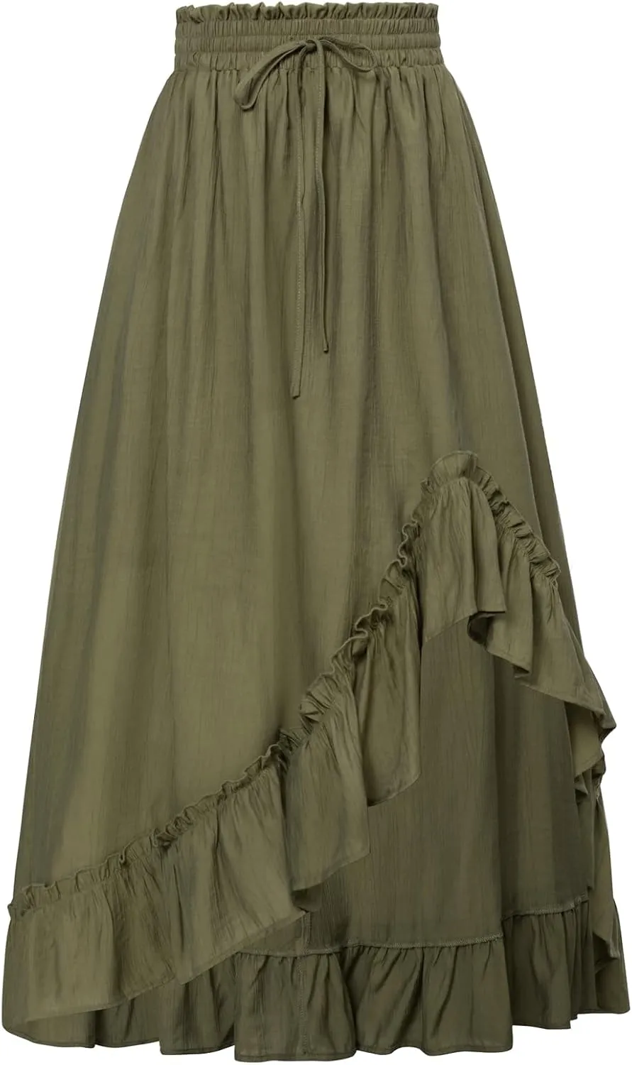 Scarlet Darkness Renaissance Midi Skirt Asymmetrical Ruffle Summer Flowy Skirt with Pockets
