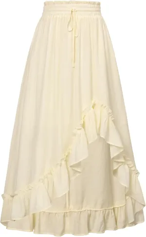 Scarlet Darkness Renaissance Midi Skirt Asymmetrical Ruffle Summer Flowy Skirt with Pockets