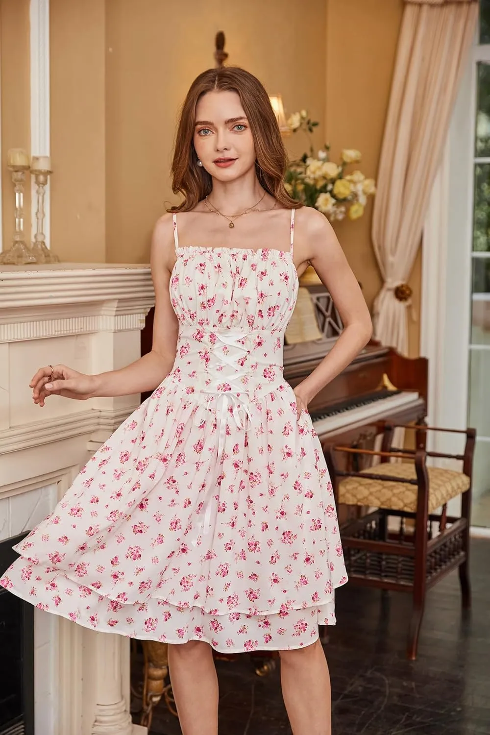 Scarlet Darkness Summer Sundress for Women Floral Sleeveless Spaghetti Strap Dress