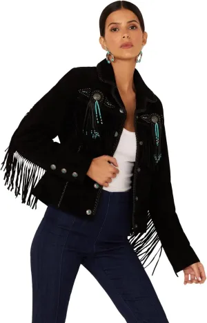 Scully Women's Fringe and Beaded Boar Suede Leather Jacket - L152-86