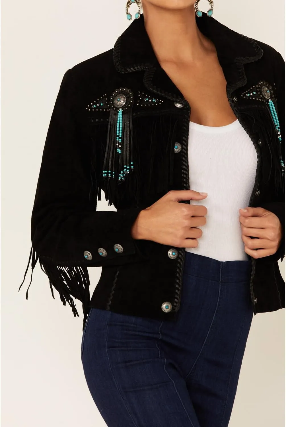 Scully Women's Fringe and Beaded Boar Suede Leather Jacket - L152-86