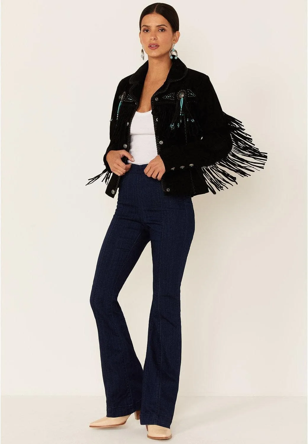 Scully Women's Fringe and Beaded Boar Suede Leather Jacket - L152-86