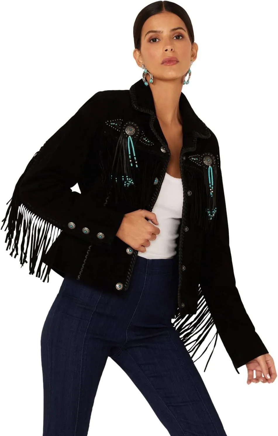 Scully Women's Fringe and Beaded Boar Suede Leather Jacket - L152-86