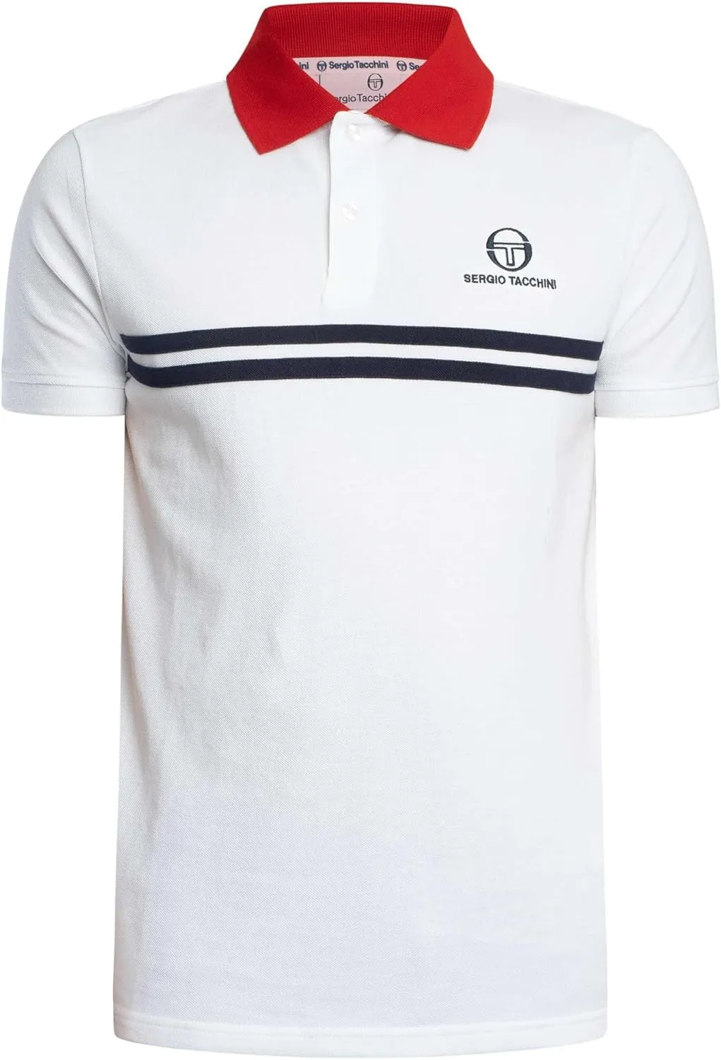 Sergio Tacchini Men's Super MK2 Polo Shirt, White/Adrenaline Rush