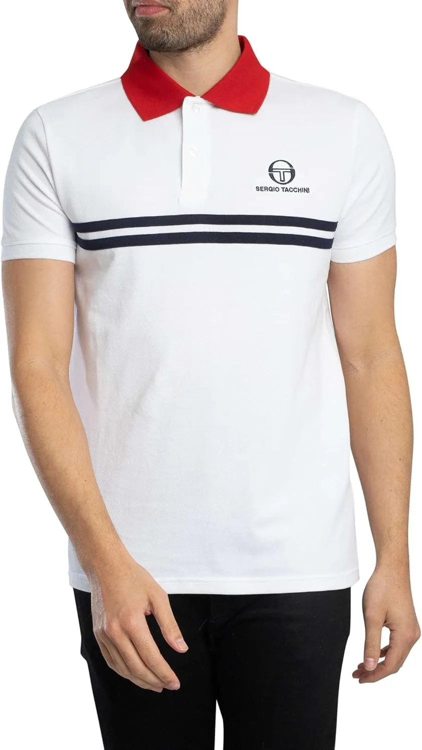 Sergio Tacchini Men's Super MK2 Polo Shirt, White/Adrenaline Rush