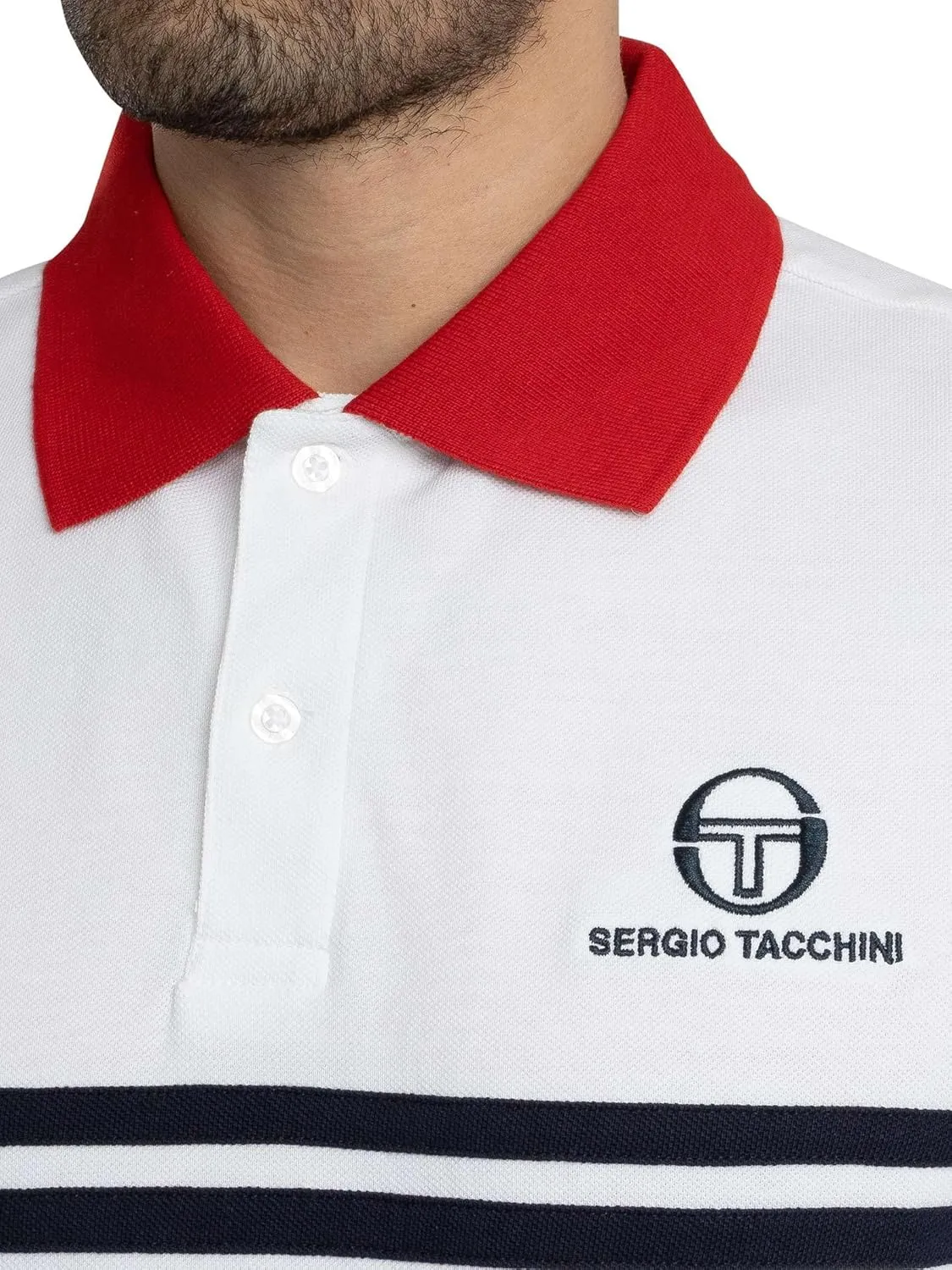 Sergio Tacchini Men's Super MK2 Polo Shirt, White/Adrenaline Rush