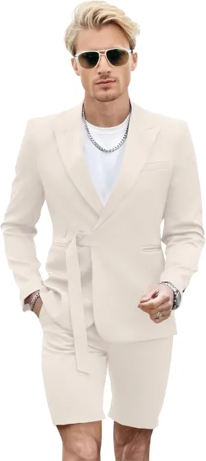 Shorts Suits for Men 2 Piece Slim Fit Peak Lapel Tuxedo for Men Casual Prom Summer Beach Wedding