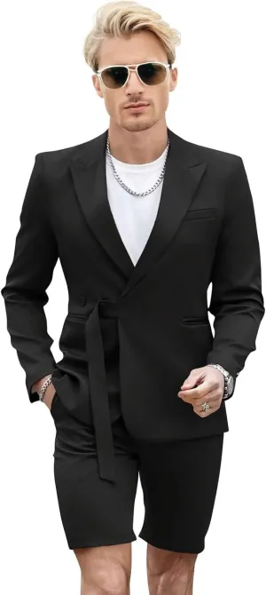 Shorts Suits for Men 2 Piece Slim Fit Peak Lapel Tuxedo for Men Casual Prom Summer Beach Wedding