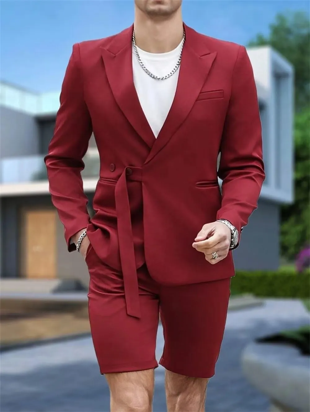 Shorts Suits for Men 2 Piece Slim Fit Peak Lapel Tuxedo for Men Casual Prom Summer Beach Wedding
