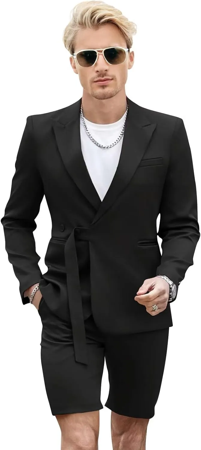 Shorts Suits for Men 2 Piece Slim Fit Peak Lapel Tuxedo for Men Casual Prom Summer Beach Wedding