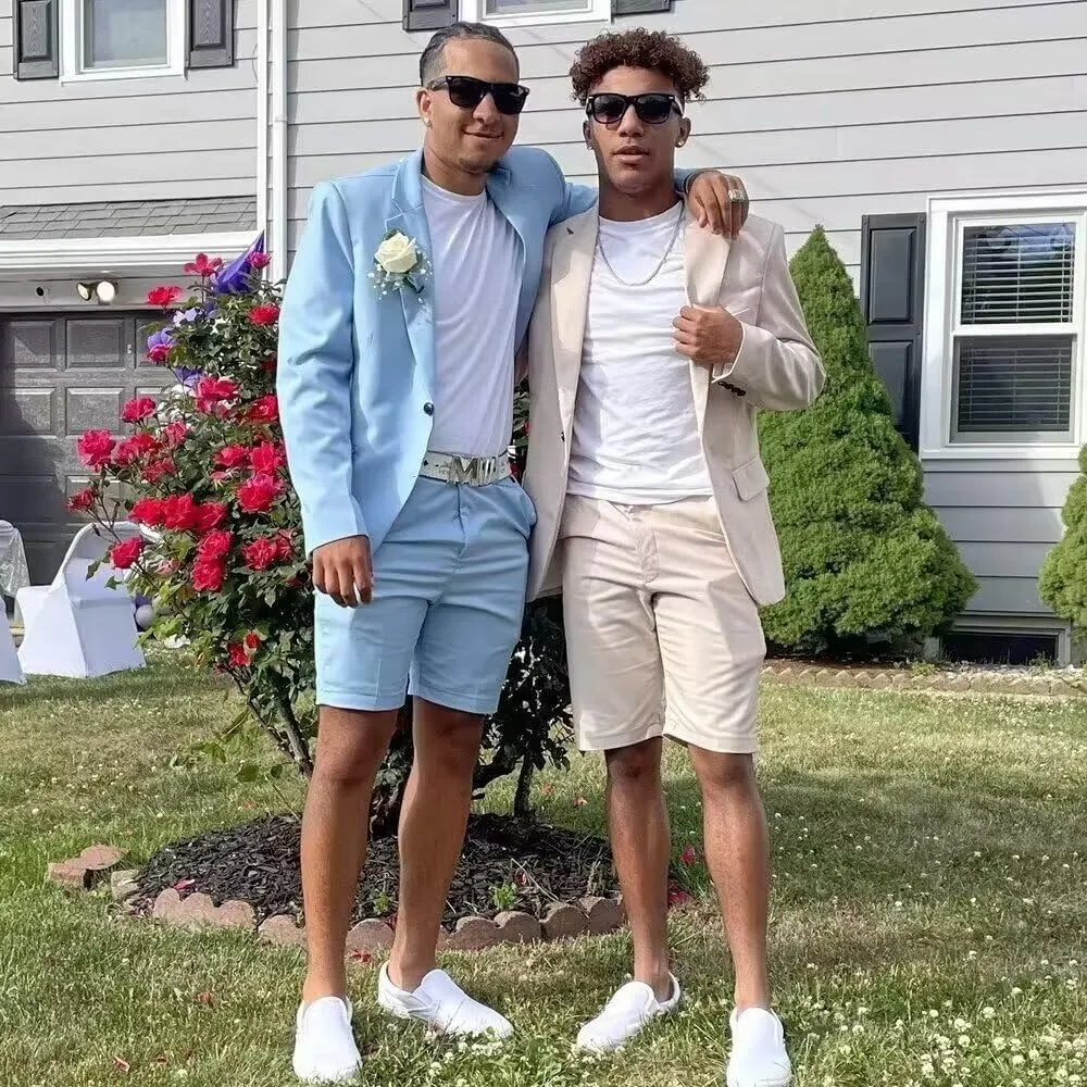 Shorts Suits for Men 2 Piece Slim Fit Two Buttons Tuxedo for Men Prom Party Summer Beach Wedding