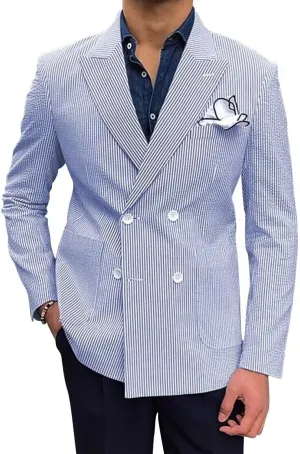 SHUZHXLZANGY Men Seersucker Sports Coat Leisure Summer Jacket Seersucker Blazer for Men Beach Wedding Blazer