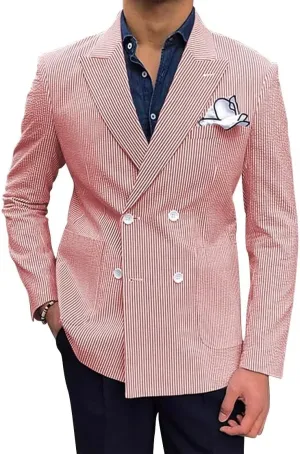 SHUZHXLZANGY Men Seersucker Sports Coat Leisure Summer Jacket Seersucker Blazer for Men Beach Wedding Blazer