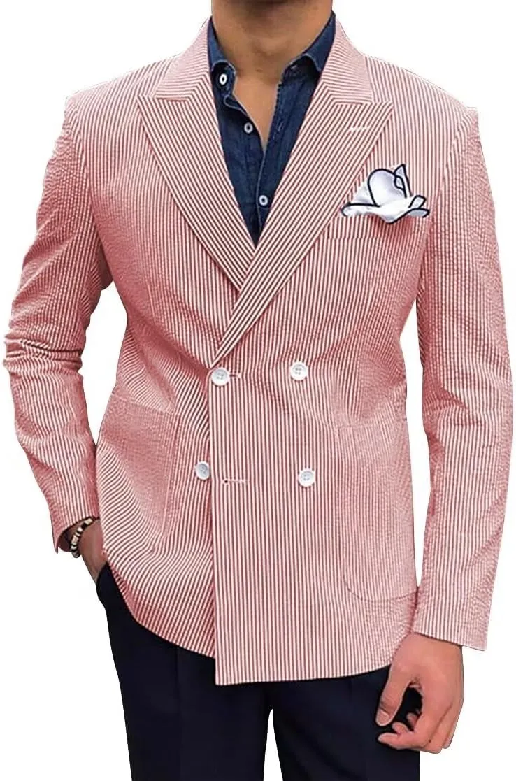 SHUZHXLZANGY Men Seersucker Sports Coat Leisure Summer Jacket Seersucker Blazer for Men Beach Wedding Blazer