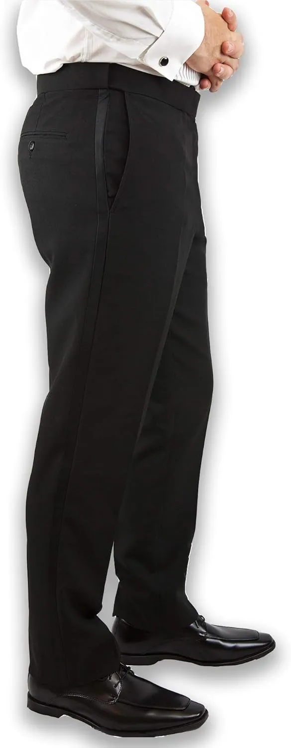 Sir Gregory Men's Fitted Flat Front Tuxedo Pants Formal Satin Stripe Trousers with Expandable Waistband