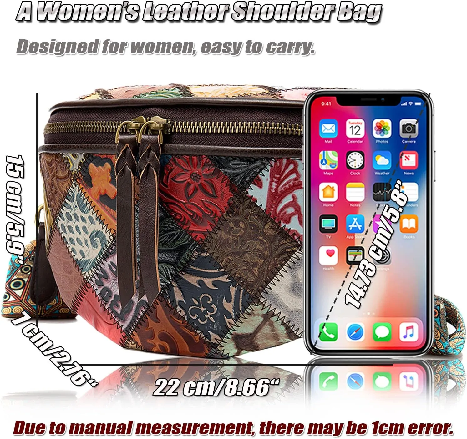 Small Saddle Crossbody Bag for Women Ladies Genuine Leather Fashion Shoulder Purse Bag Handbag with Wide Strap