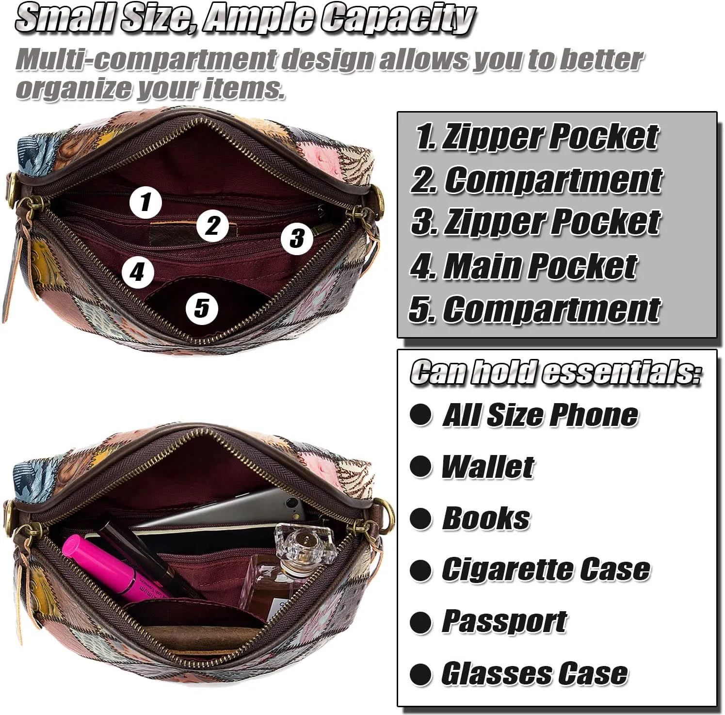 Small Saddle Crossbody Bag for Women Ladies Genuine Leather Fashion Shoulder Purse Bag Handbag with Wide Strap