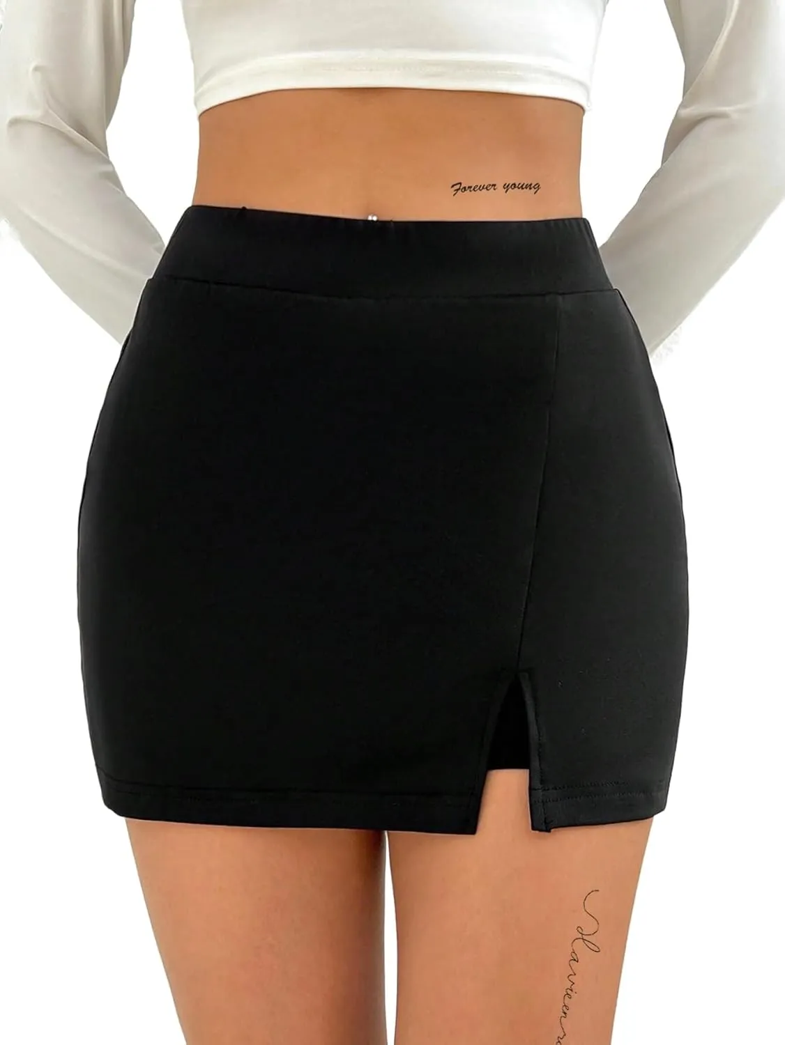 SOFIA'S CHOICE Women's Split Hem Bodycon Mini Skirt High Waist Skort Skirts with Shorts