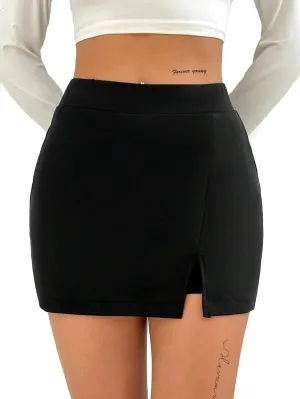 SOFIA'S CHOICE Women's Split Hem Bodycon Mini Skirt High Waist Skort Skirts with Shorts