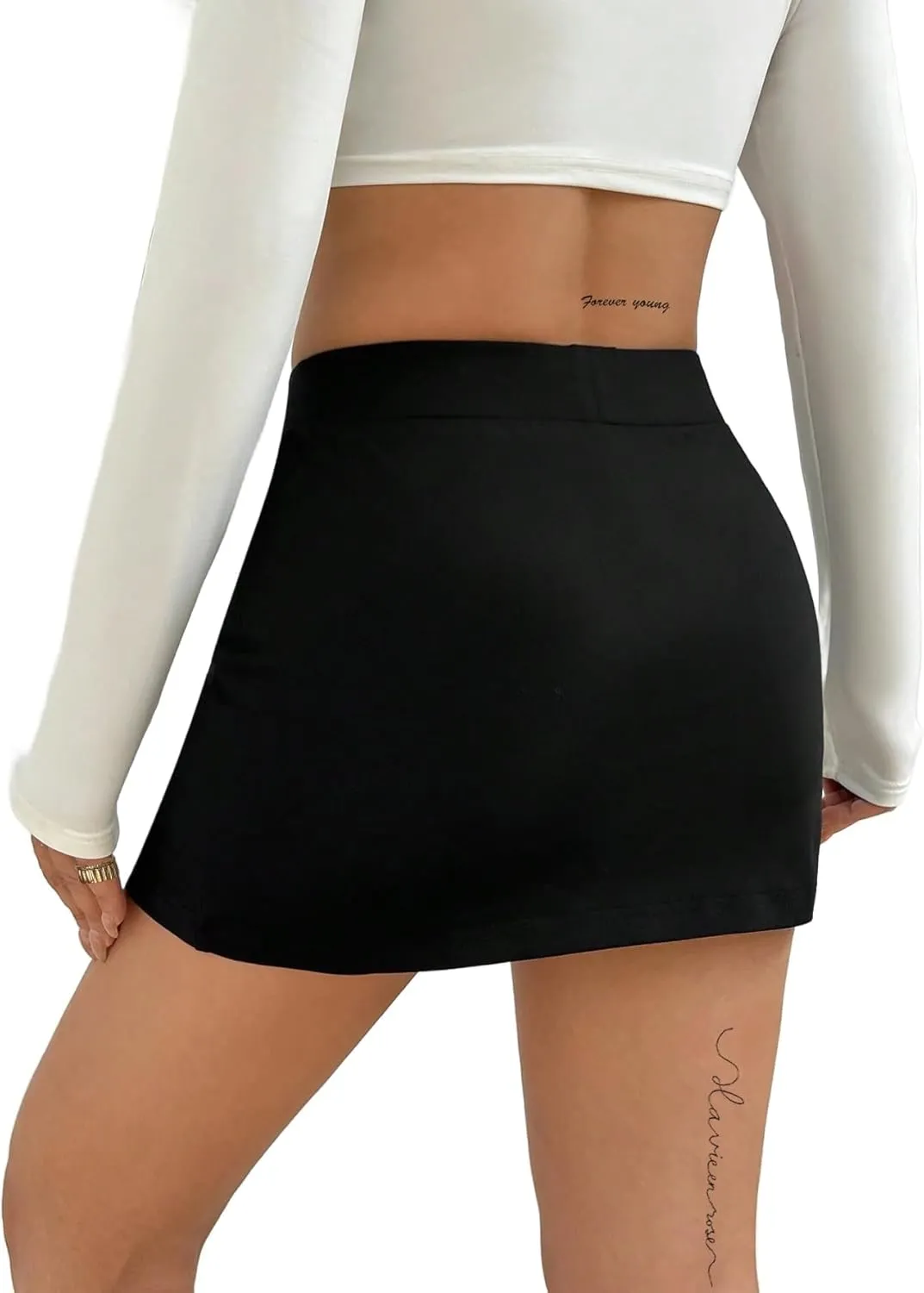 SOFIA'S CHOICE Women's Split Hem Bodycon Mini Skirt High Waist Skort Skirts with Shorts