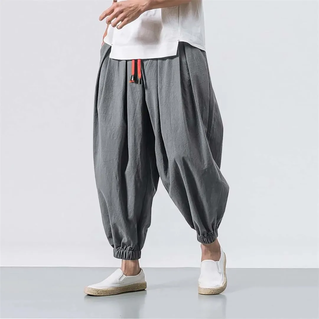 Solid Harem Men Pants Loose Casual Joggers Sportswear Lantern Pants Men's Elasticated Trousers