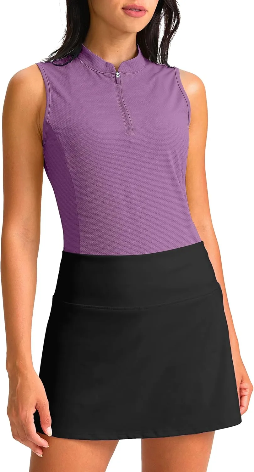 Soothfeel Women's Golf Polo Shirt Tank Tops Sleeveless 1/4 Zipper Collarless Quick Dry Athletic Tennis Shirts for Women