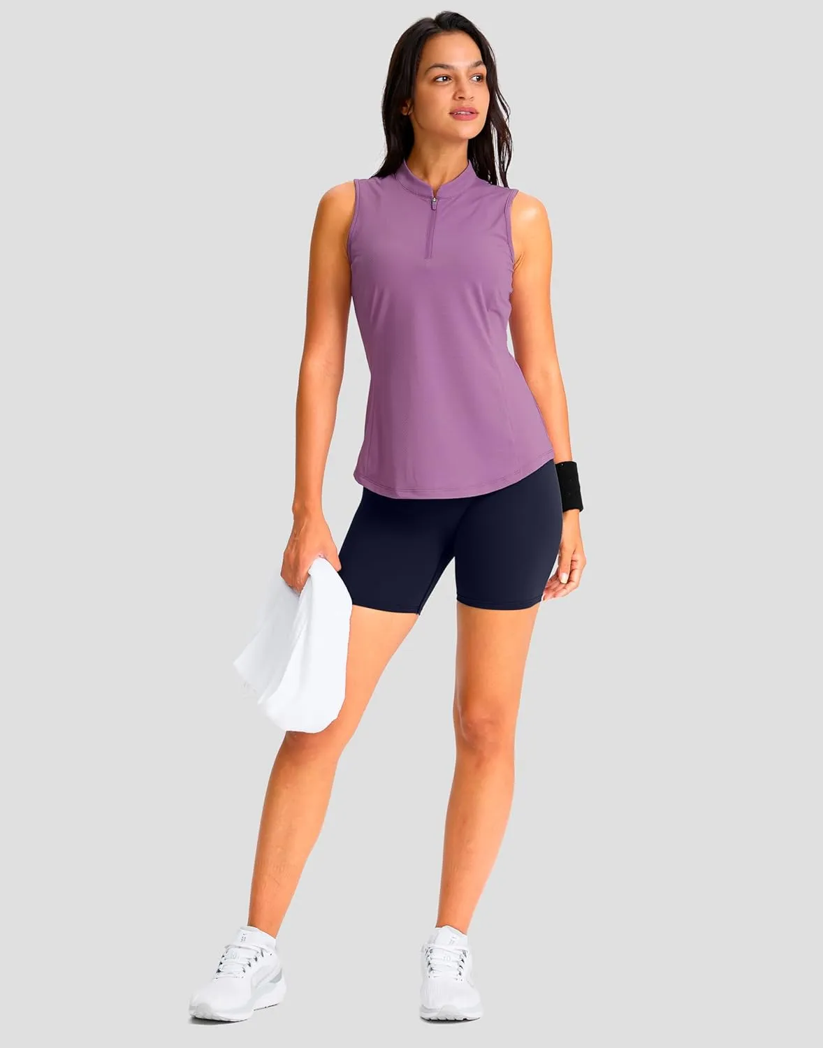Soothfeel Women's Golf Polo Shirt Tank Tops Sleeveless 1/4 Zipper Collarless Quick Dry Athletic Tennis Shirts for Women