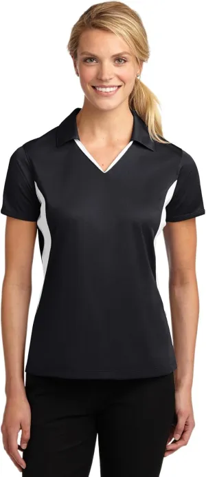 Sport-Tek Ladies Side Blocked Micropique Sport-Wick Polo. LST655 Black/White