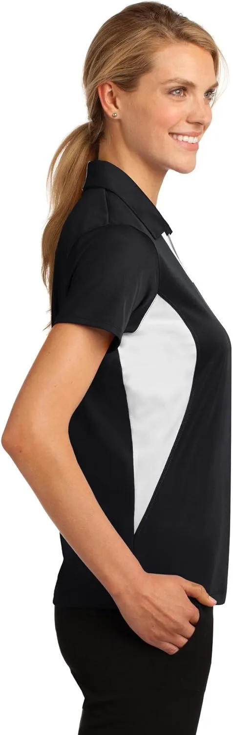 Sport-Tek Ladies Side Blocked Micropique Sport-Wick Polo. LST655 Black/White
