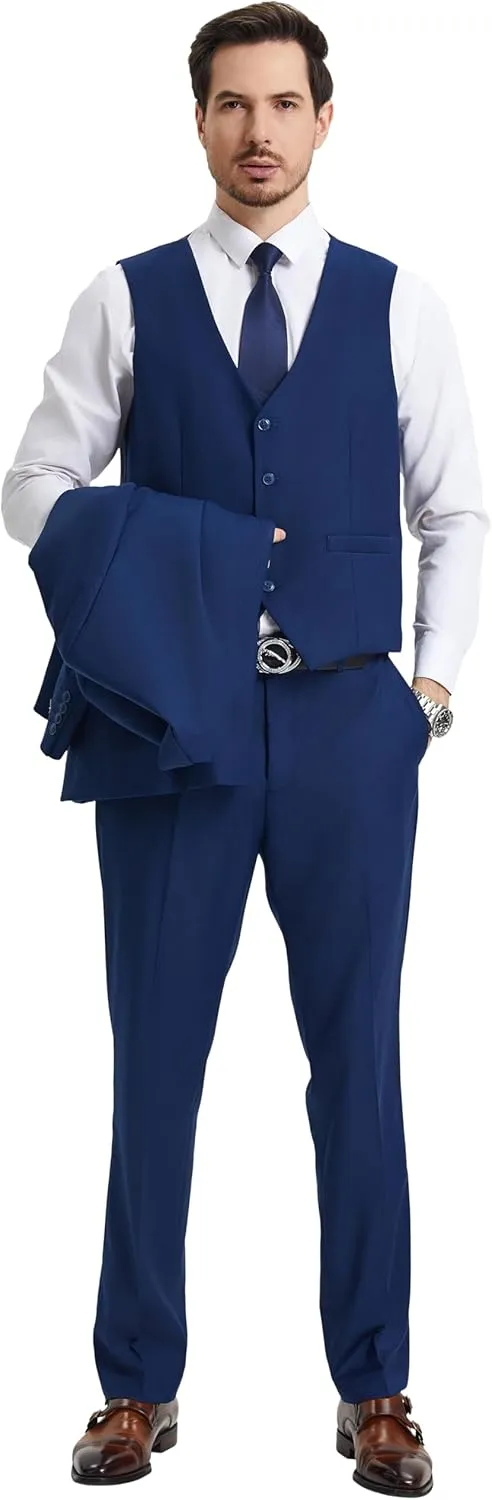 STACY ADAMS Suits 3pc Suit Set, Jacket Vest and Dress Pants,Hybrid-Fit Suits